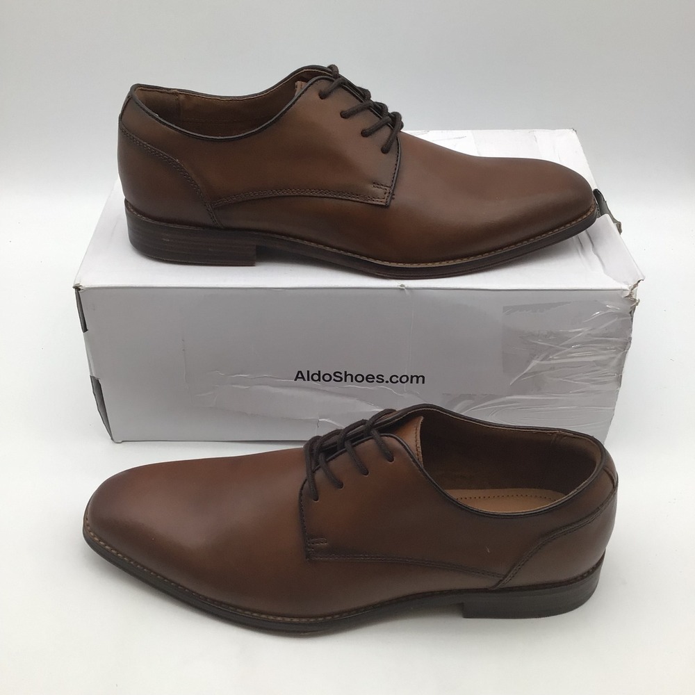 Aldo Allegro 220 Mens Cognac Brown Leather Derby Dress Shoes Size 9.5 NEW